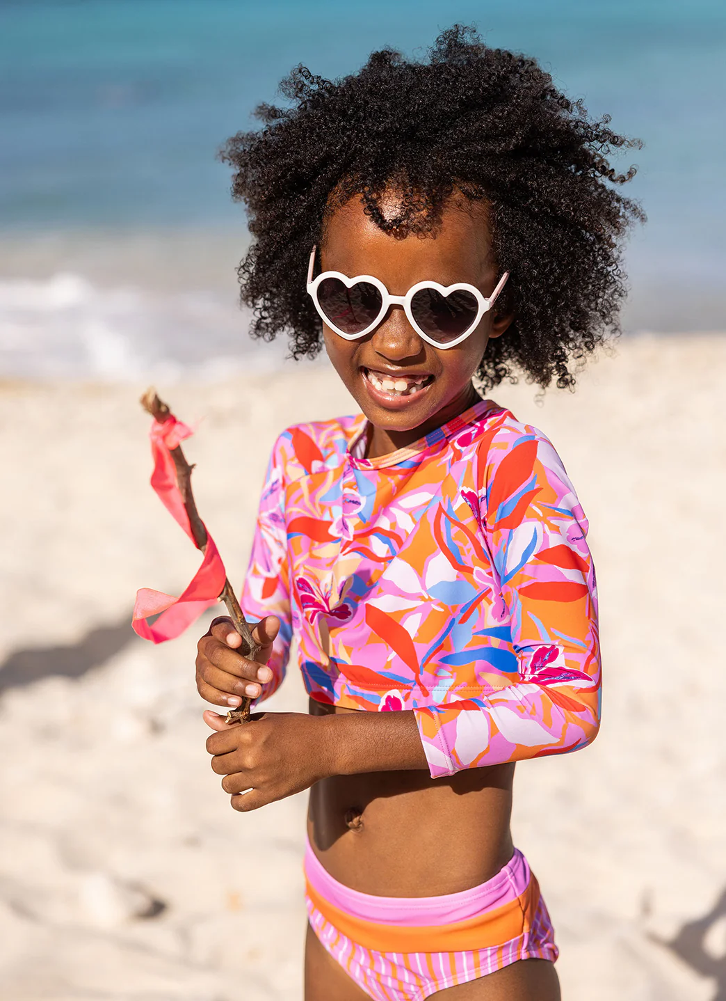 Snapper Rock Girls' Blooming Sunset Cropped Long Sleeve Two Piece Rash Guard Set (Little Kid, Big Kid) - Image 4