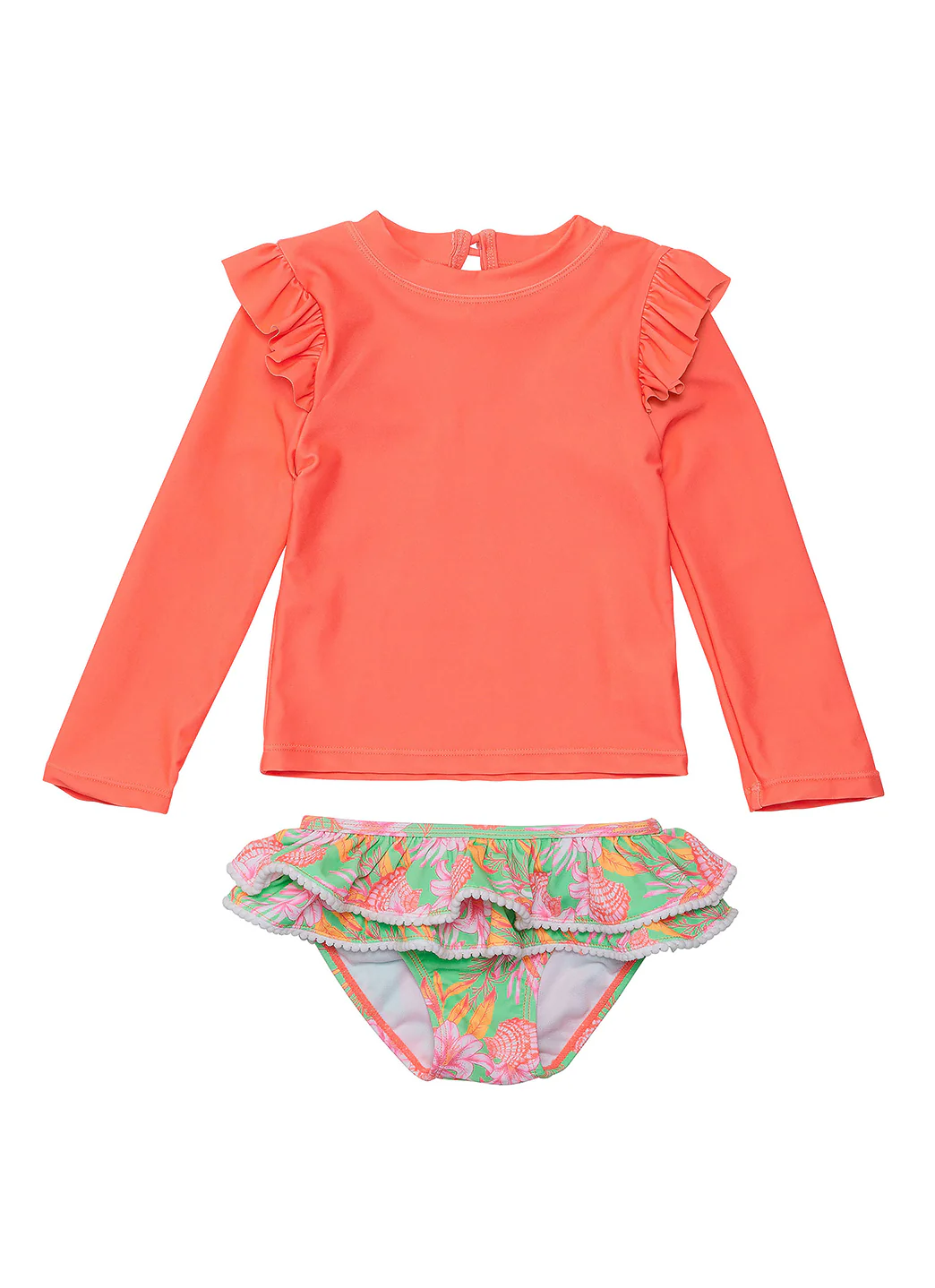Snapper Rock Girls' Coastal Shells Long Sleeve Two Piece Rash Guard Set (Baby, Toddler, Little Kid) - Image 4