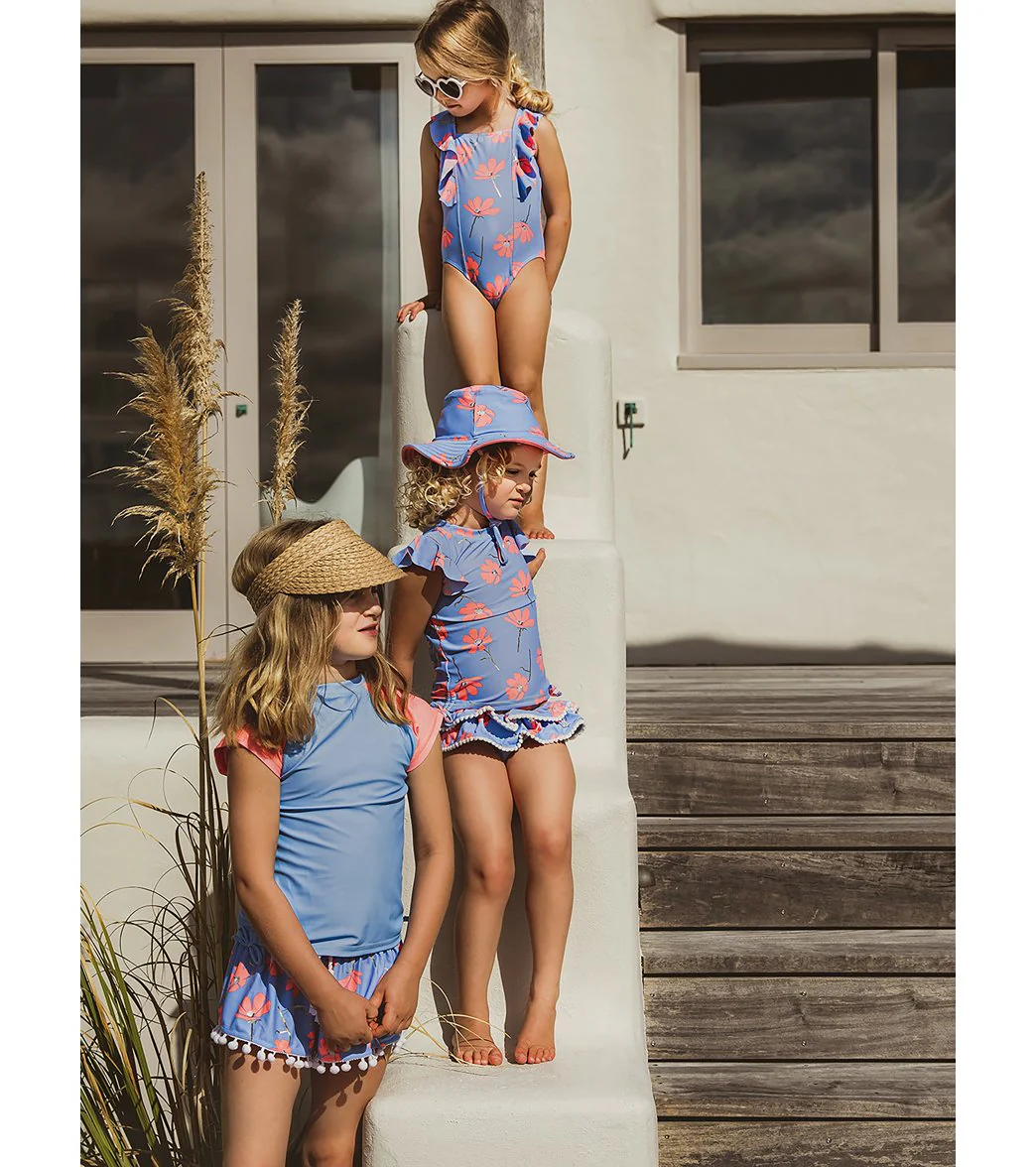 Snapper Rock Girls' Cornflower Peach Sleeve Short Sleeve Rash Guard (Toddler, Little Kid, Big Kid) - Image 5