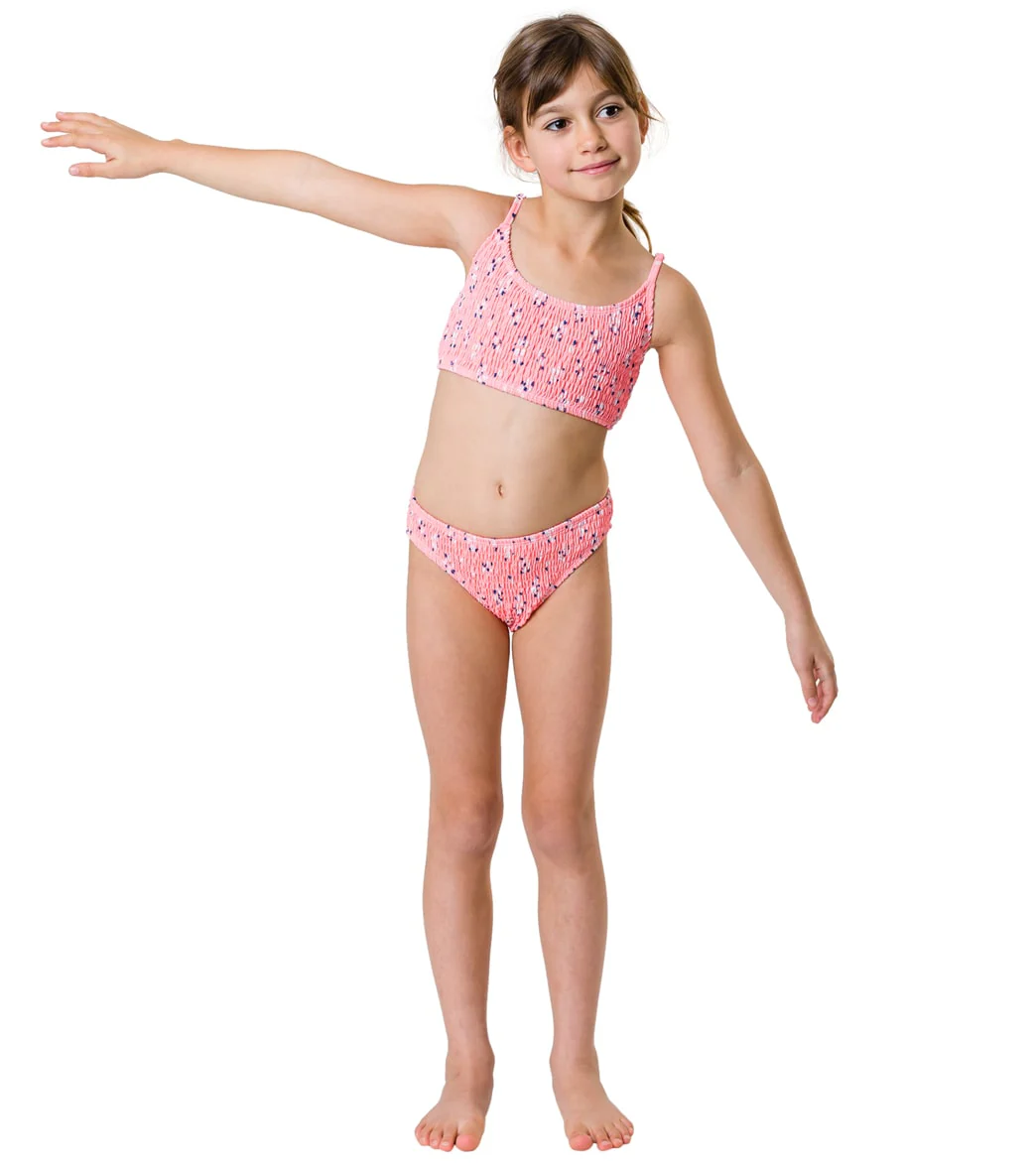 Snapper Rock Girls' Ditsy Coral Shirred Bikini Set (Little Kid, Big Kid) - Image 4