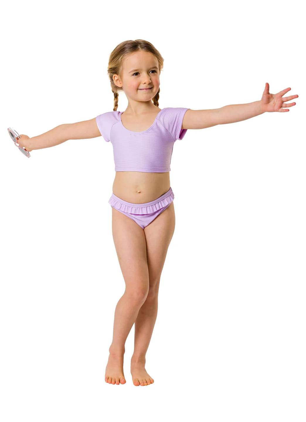 Snapper Rock Girls' Lavender Rib Crop SS Rashguard Top (Toddler, Little Kid, Big Kid) - Image 5