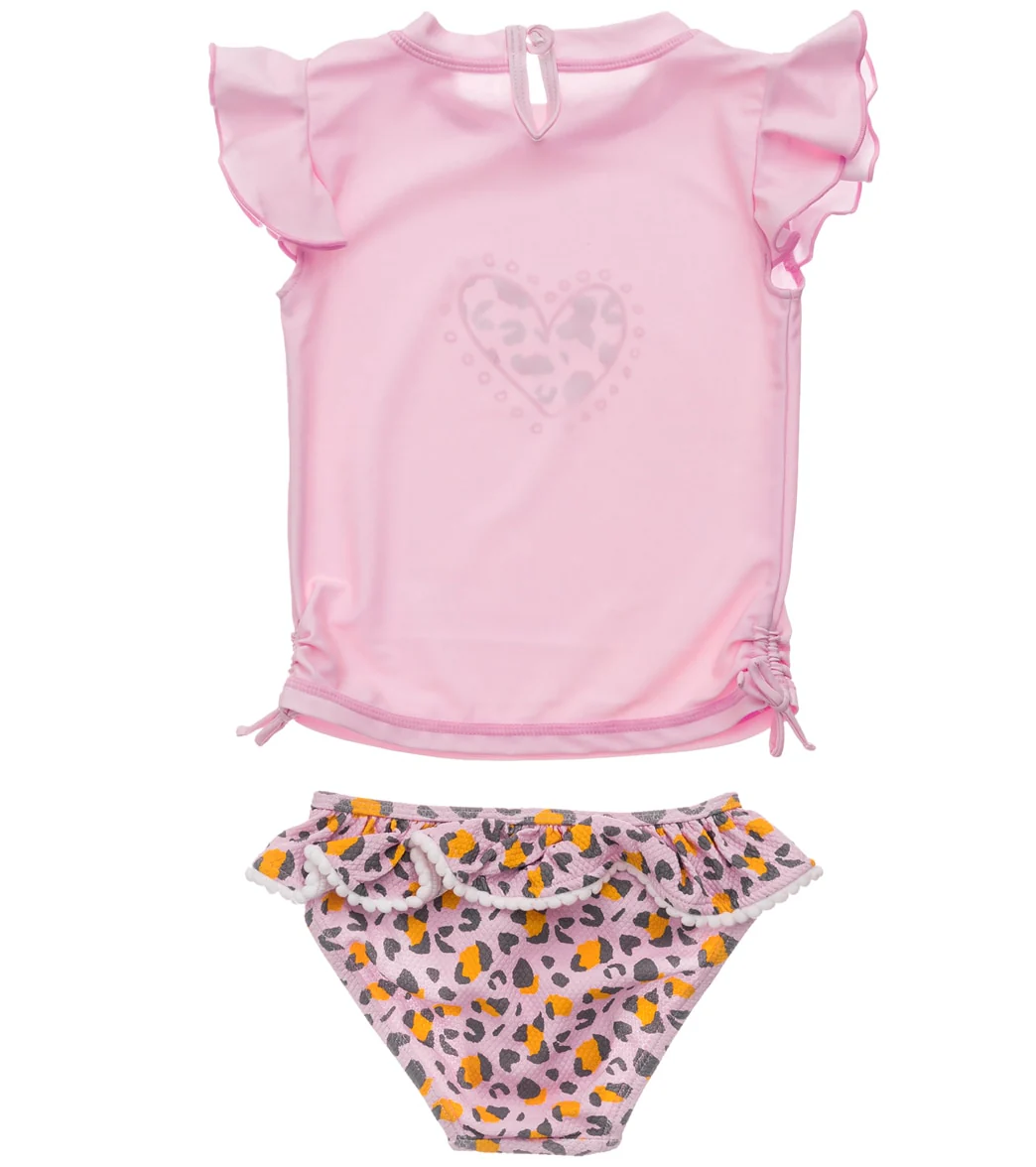 Snapper Rock Girls' Leopard Love Short Sleeve Two Piece Ruffle Rash Guard Set (Baby, Toddler) - Image 2