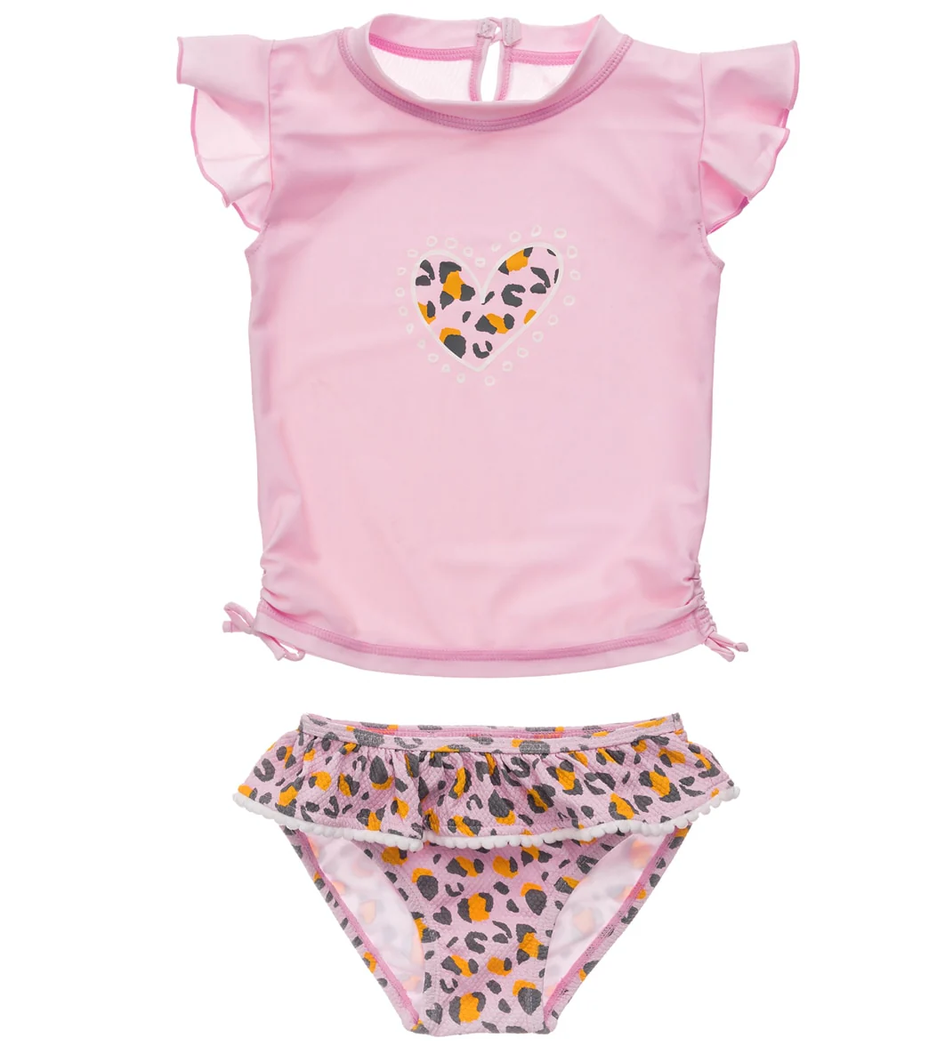 Snapper Rock Girls' Leopard Love Short Sleeve Two Piece Ruffle Rash Guard Set (Baby, Toddler) - Image 5