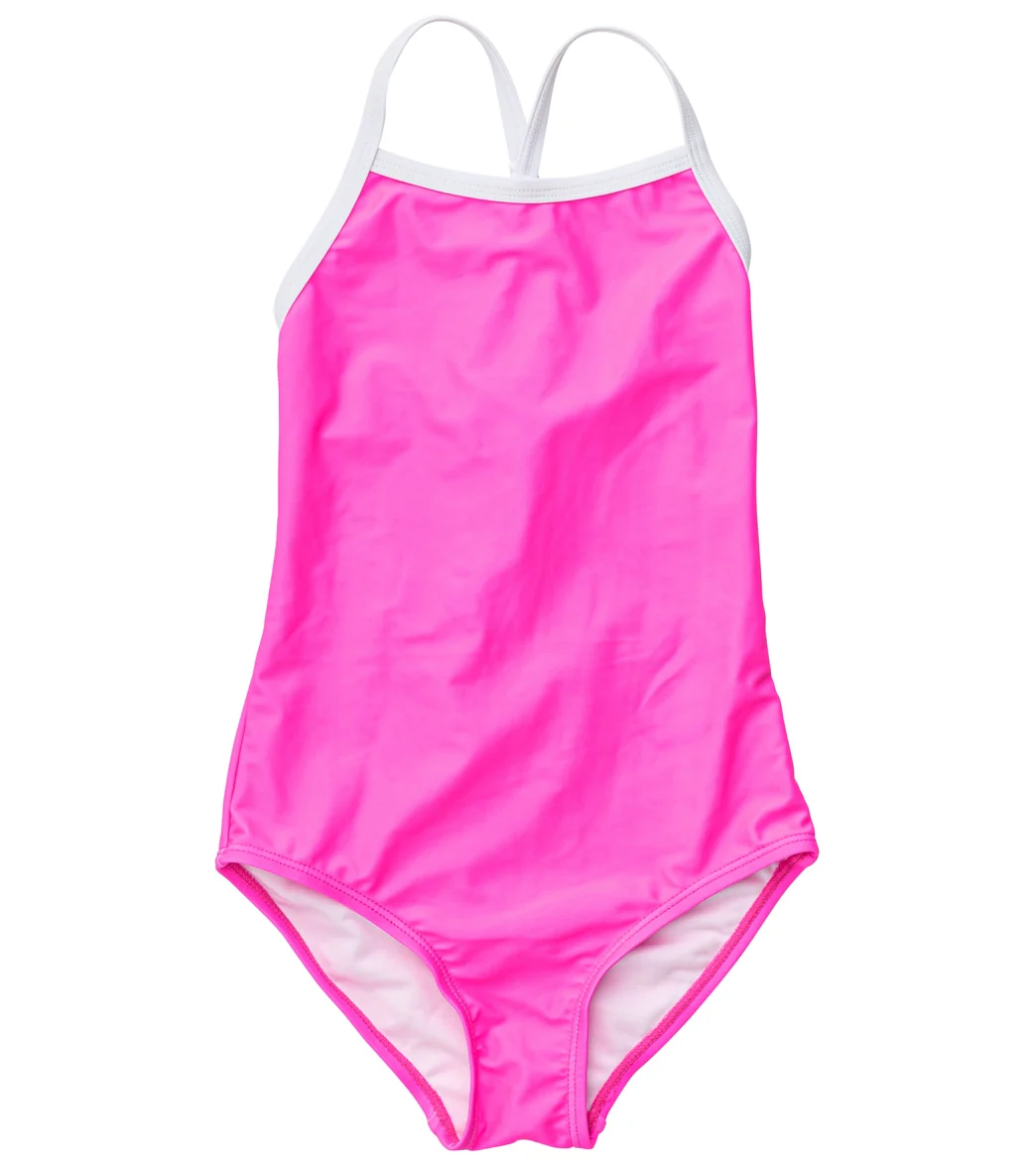 Snapper Rock Girls' Neon Queen Pink X Back Tie Swimsuit (Little Kid, Big Kid)
