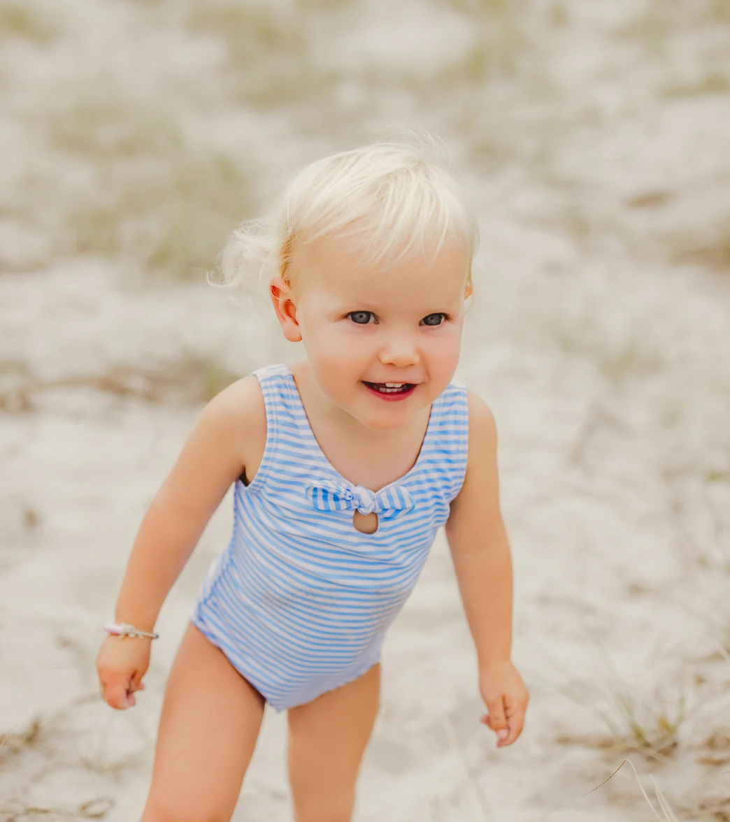 Snapper Rock Girls' Powder Blue Sustainable Stripe Bow Swimsuit (Baby, Toddler) - Image 3