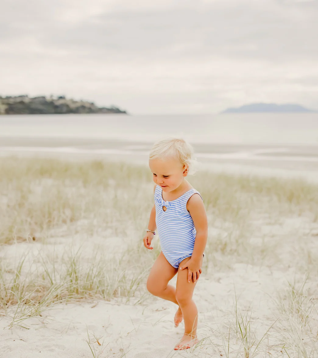 Snapper Rock Girls' Powder Blue Sustainable Stripe Bow Swimsuit (Baby, Toddler) - Image 4