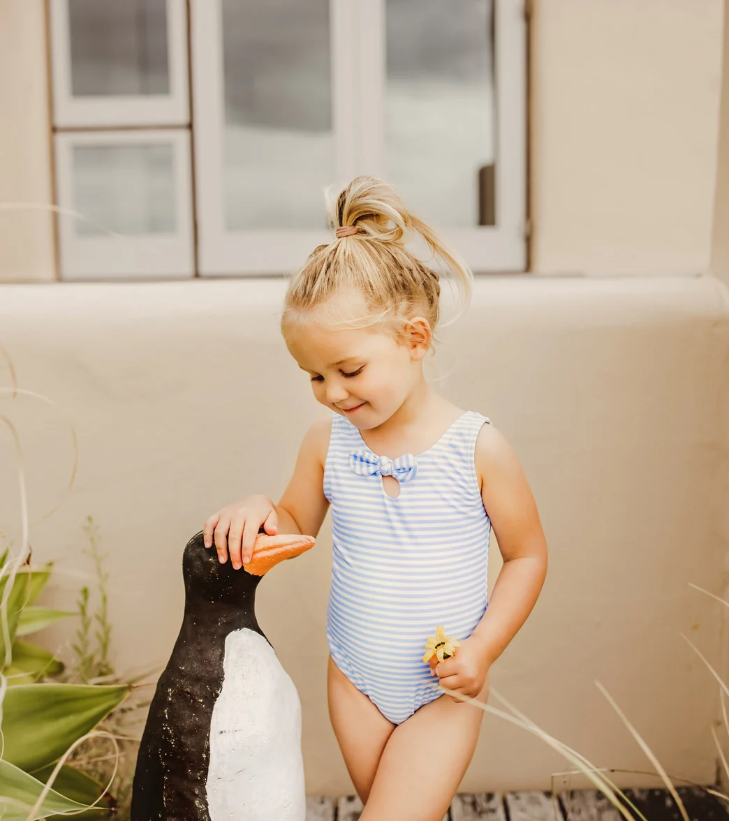 Snapper Rock Girls' Powder Blue Sustainable Stripe Bow Swimsuit (Baby, Toddler) - Image 8
