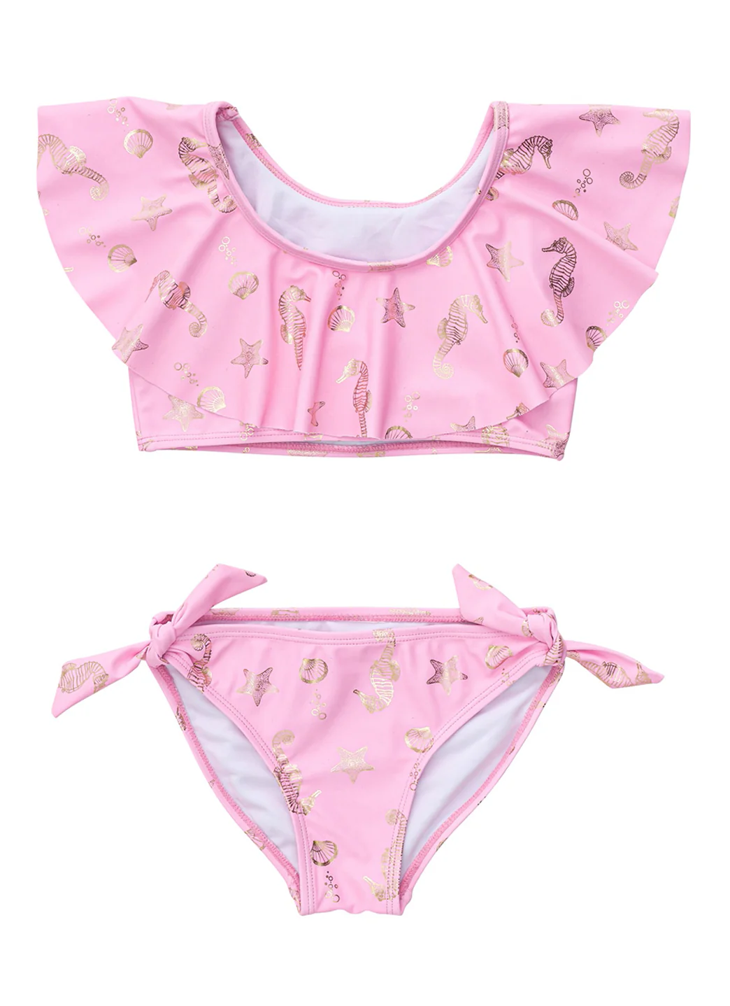 Snapper Rock Girls' Seahorse Sparkle Shoulder Flounce Bikini Set (Toddler, Little Kid, Big Kid)