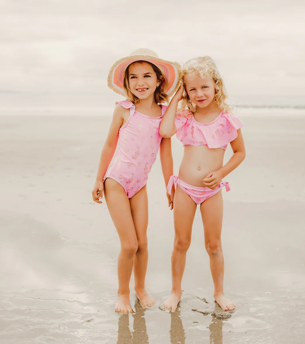 Snapper Rock Girls' Seahorse Sparkle Shoulder Flounce Bikini Set (Toddler, Little Kid, Big Kid) - Image 3