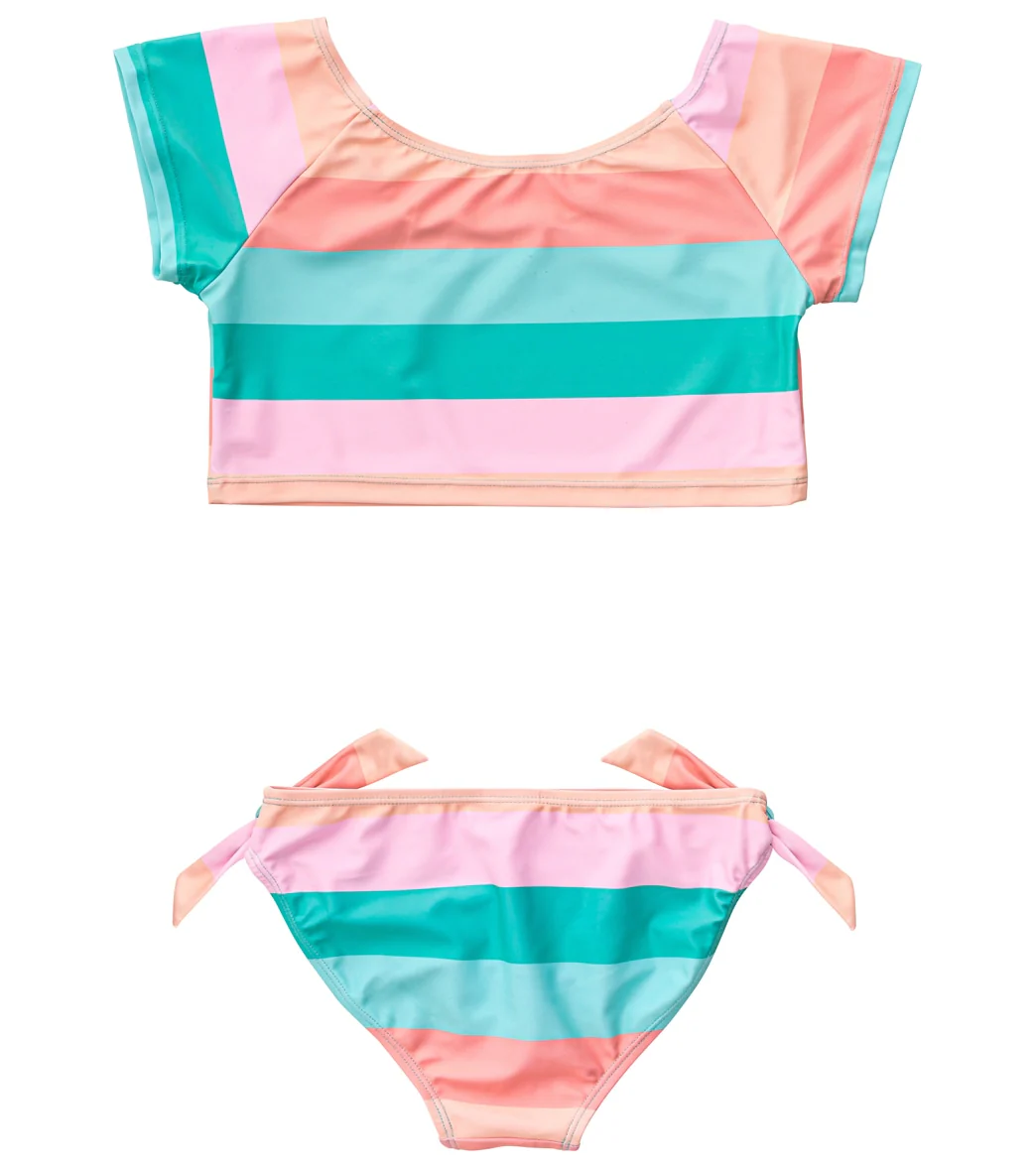Snapper Rock Girls' Sunset Stripe Crop SS Rash Top Set (Toddler, Little Kid, Big Kid) - Image 2