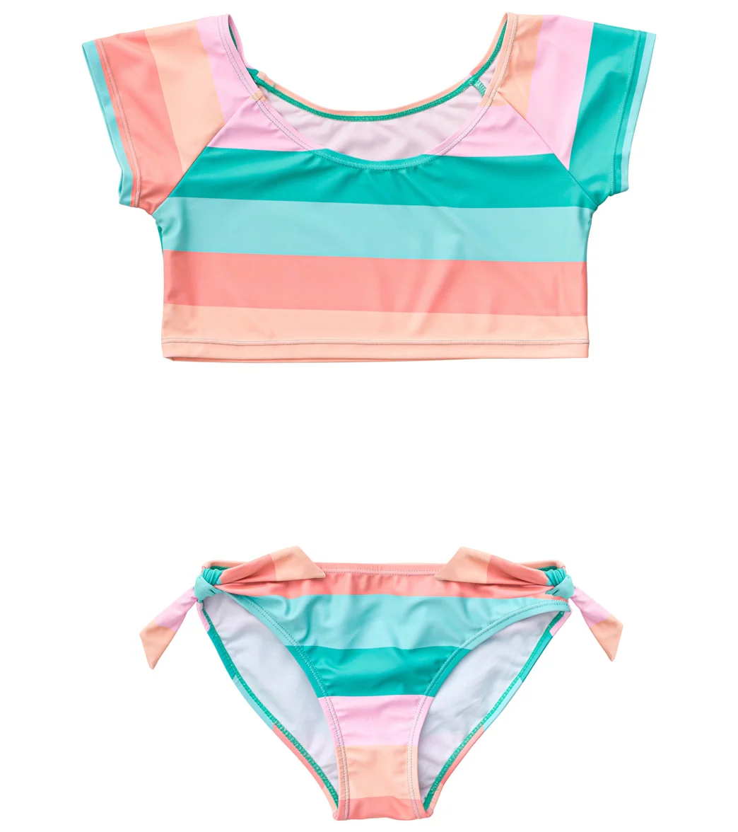 Snapper Rock Girls' Sunset Stripe Crop SS Rash Top Set (Toddler, Little Kid, Big Kid) - Image 9