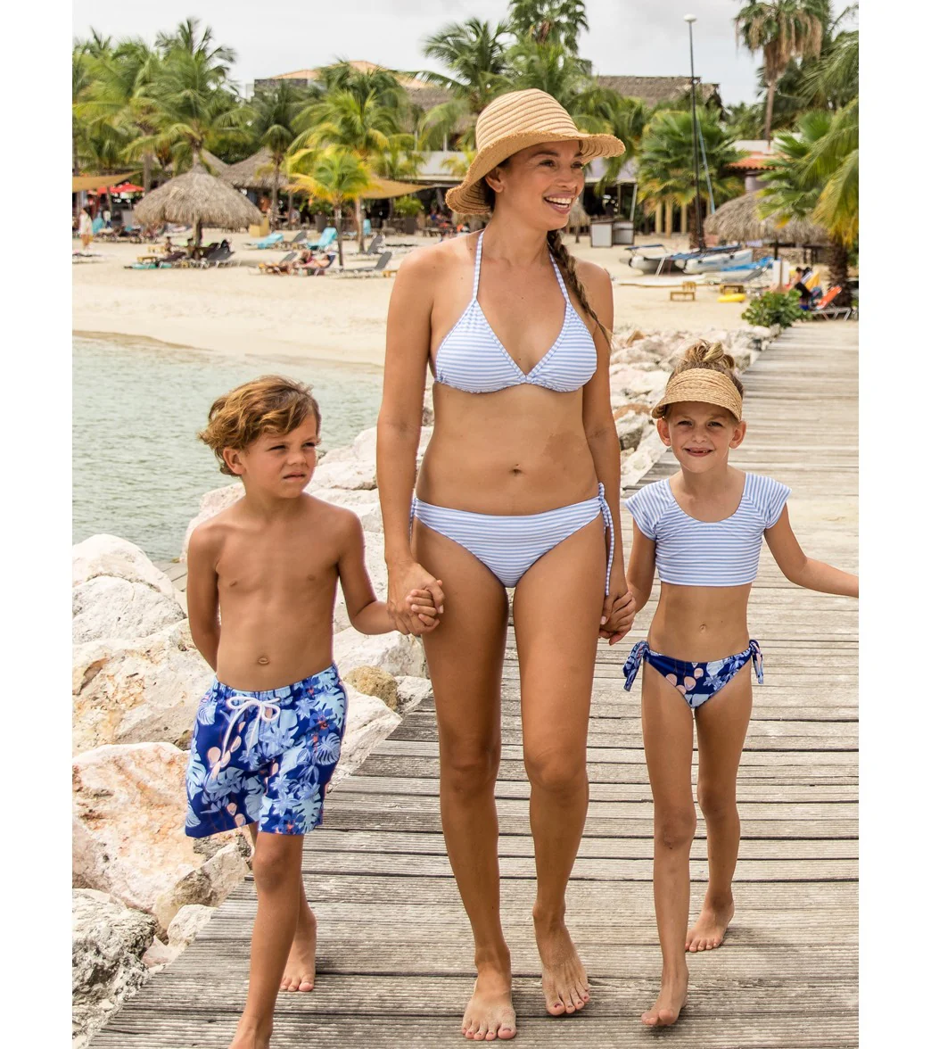 Snapper Rock Women's Powder Blue Sustainable Stripe Bikini Top - Image 5