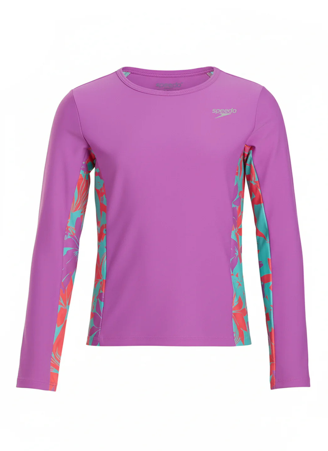 Speedo Girls' Long Sleeve Printed Splice Rash Guard (Little Kid, Big Kid) - Image 2