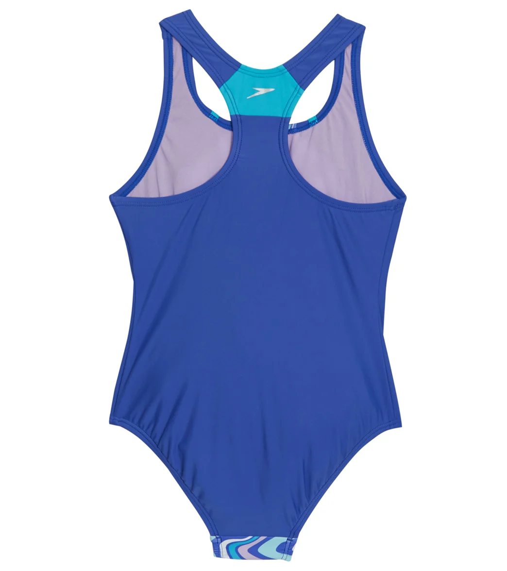 Speedo Girls' Printed Sport Splice One Piece Swimsuit (Big Kid) - Image 2