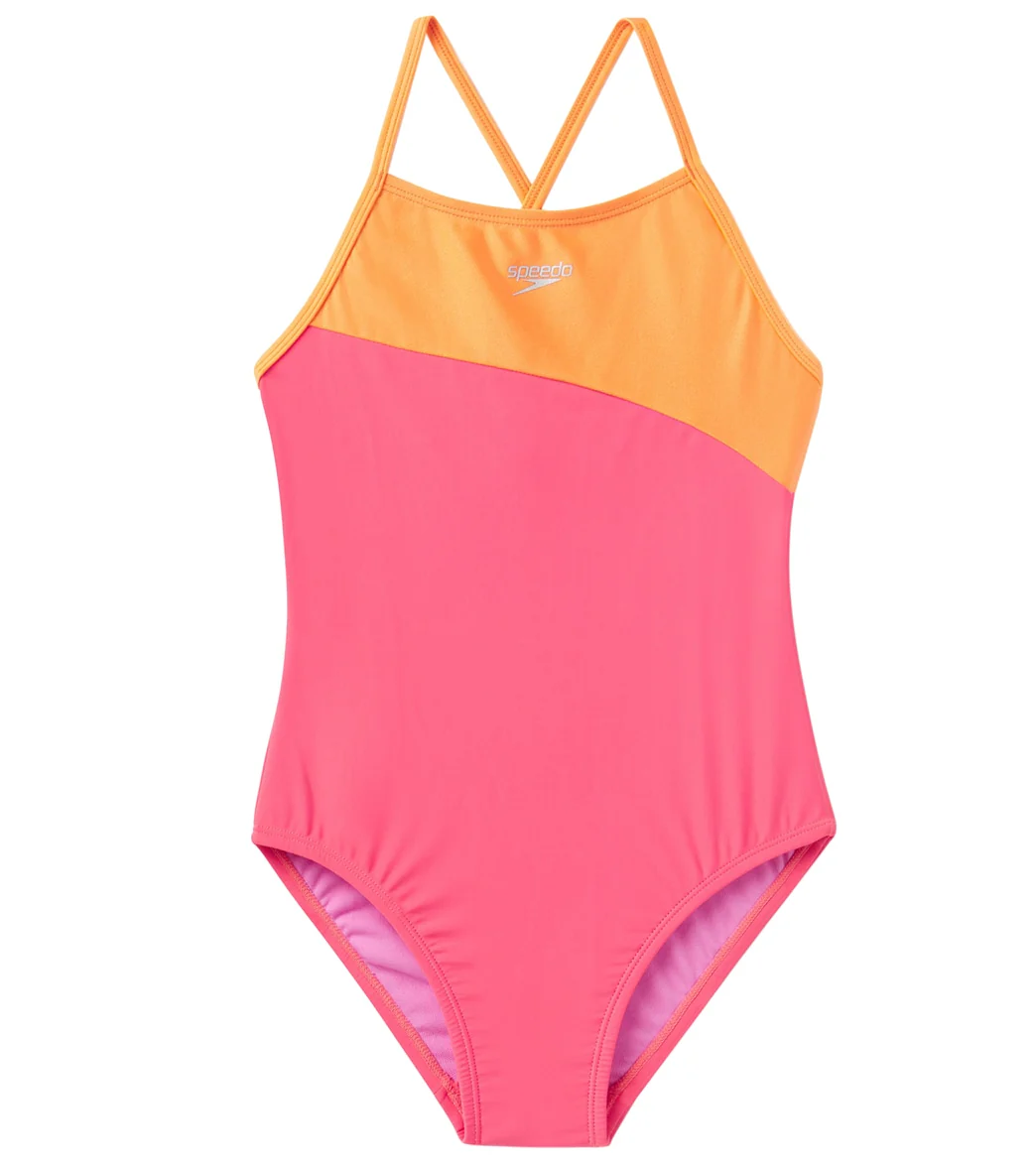 Speedo Girls' Shimmer Color Block One Piece Swimsuit (Big Kid) - Image 4