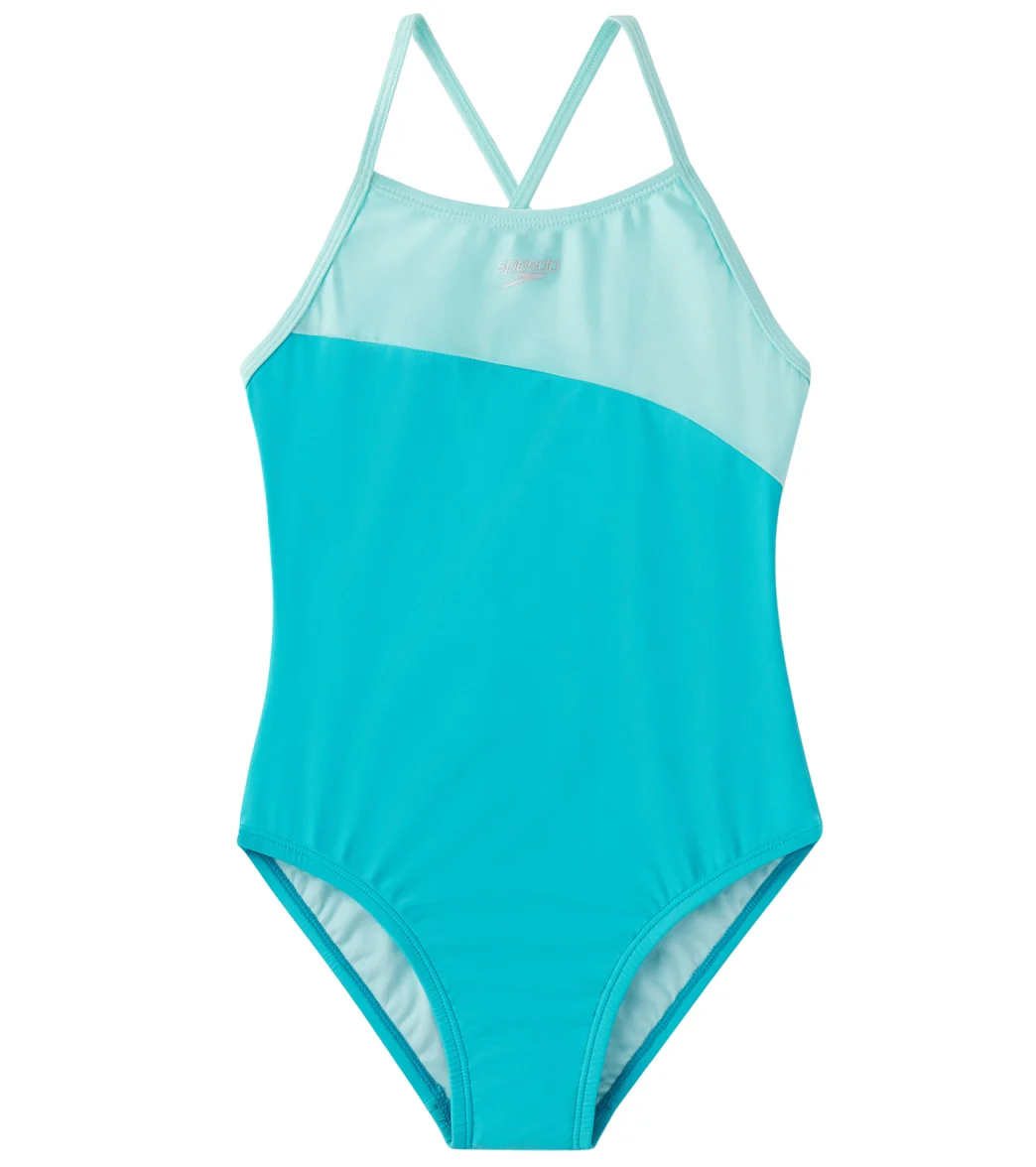 Speedo Girls' Shimmer Color Block One Piece Swimsuit (Big Kid) - Image 9