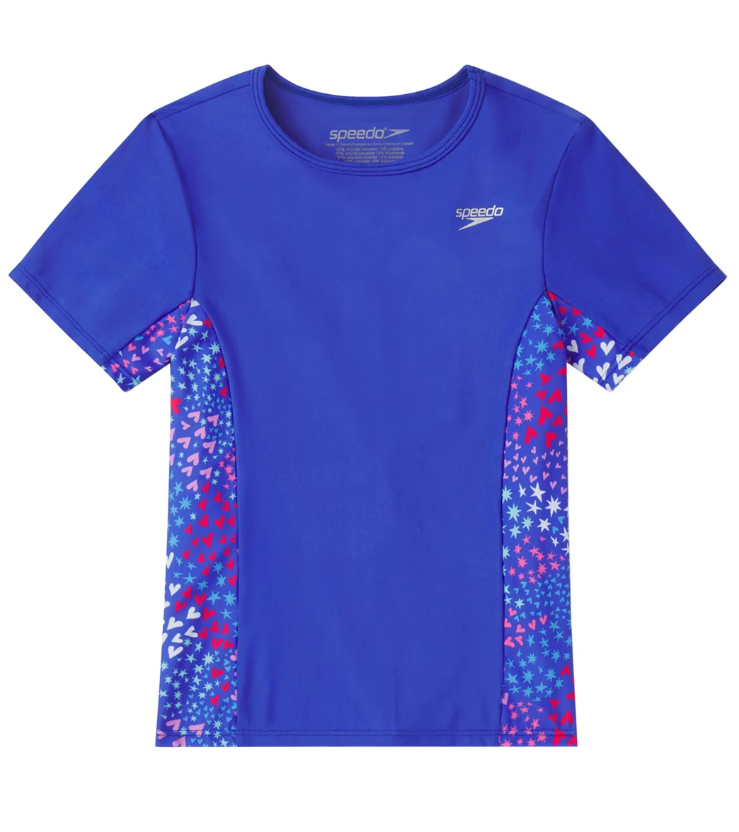 Speedo Girl's Short Sleeve Print Splice Rashguard (Little Kid, Big Kid)