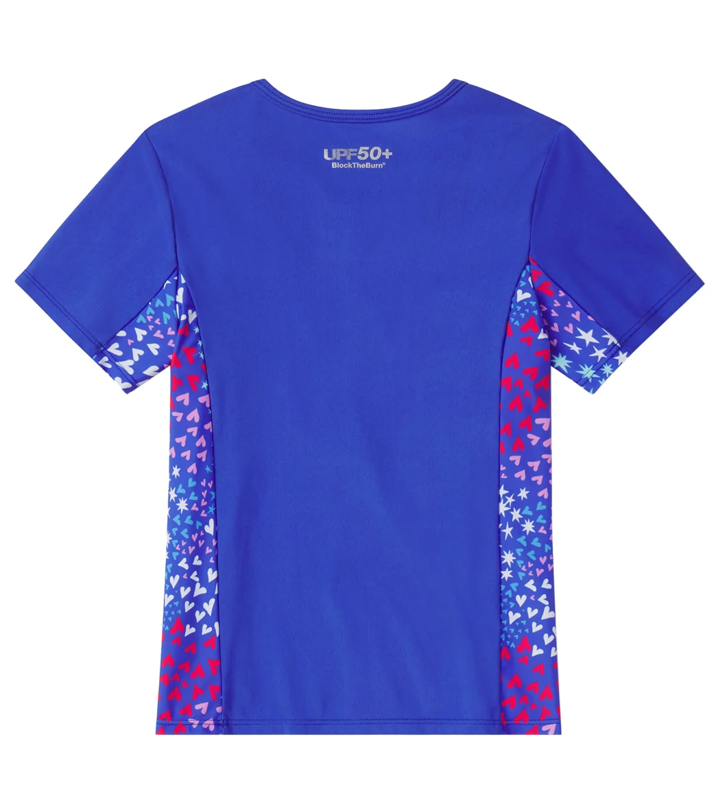 Speedo Girl's Short Sleeve Print Splice Rashguard (Little Kid, Big Kid) - Image 2