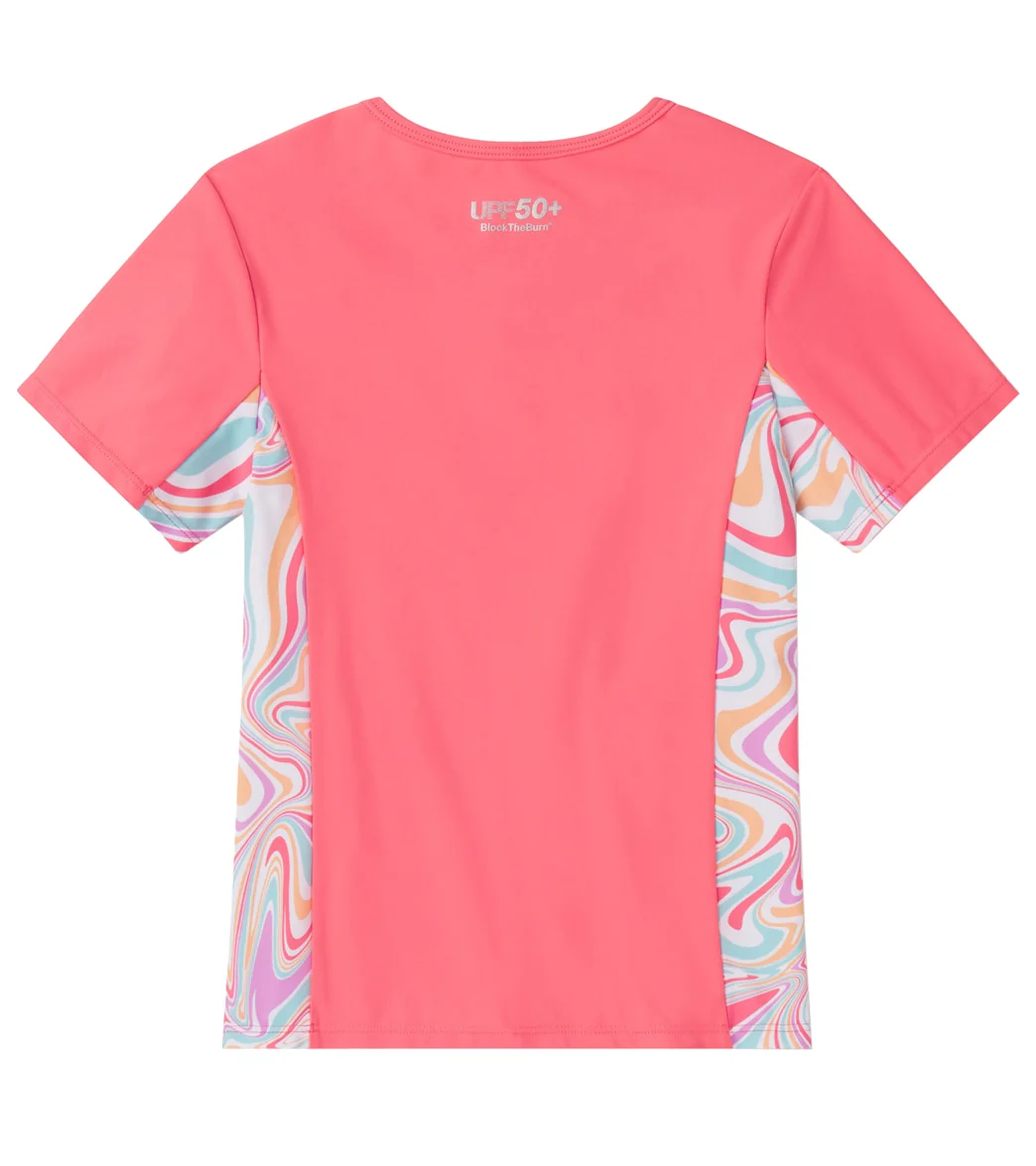 Speedo Girls' Short Sleeve Printed Splice Rashguard (Little Kid, Big Kid) - Image 7