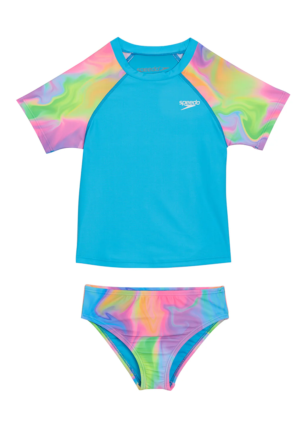 Speedo Girls' Short Sleeve Rashguard Two Piece Set (Little Kid Big Kid) - Image 2