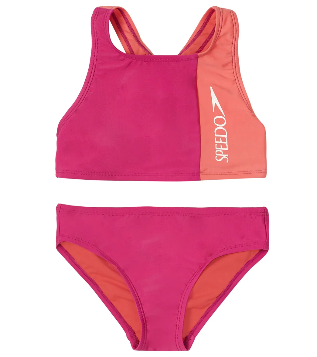 Speedo Girls' Solid Blocked Bikini Set (Big Kid) - Image 8