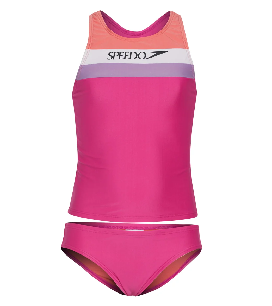 Speedo Girls' Solid Horizontal Splice Tankini Set (Big Kid) - Image 4
