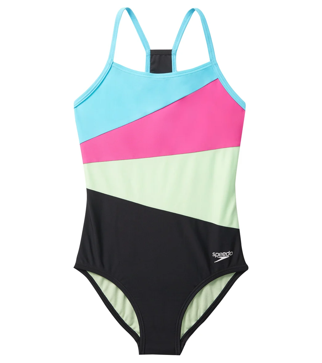 Speedo Girls' Solid Radiating Splice One Piece Swimsuit (Big Kid) - Image 13