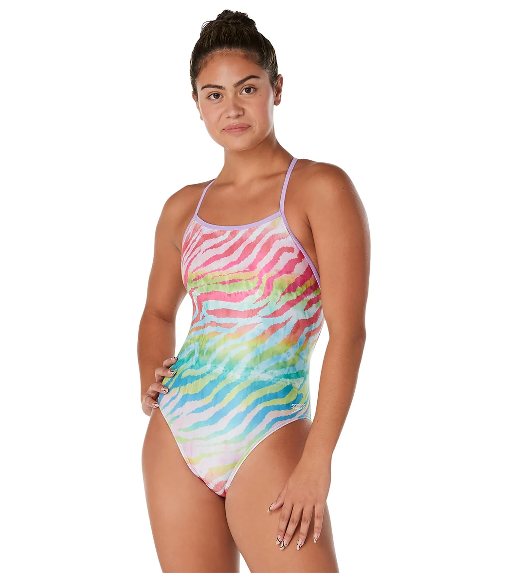 Speedo Vibe Women's Printed Double X Back One Piece Swimsuit - Image 14