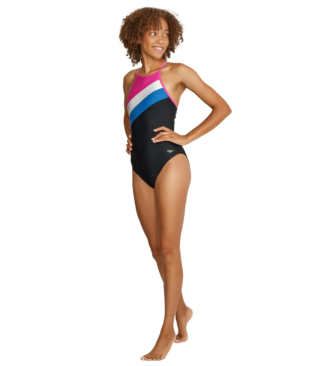 Speedo Women's Colorblock Tie Back One Piece Swimsuit - Image 4