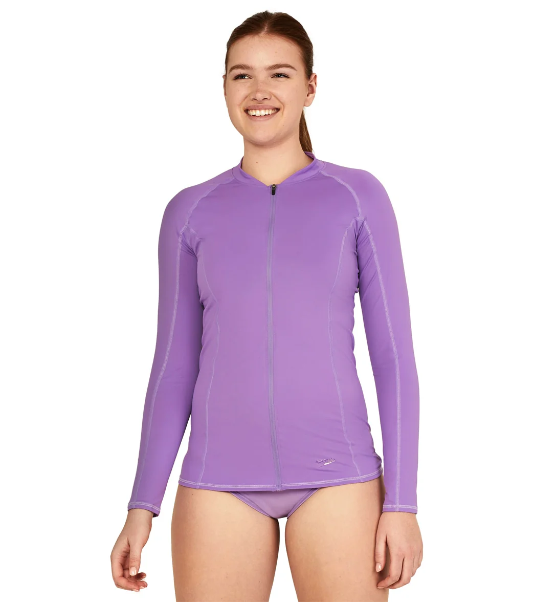 Speedo Women's Full Zip Long Sleeve Colorblock Rashguard - Image 12