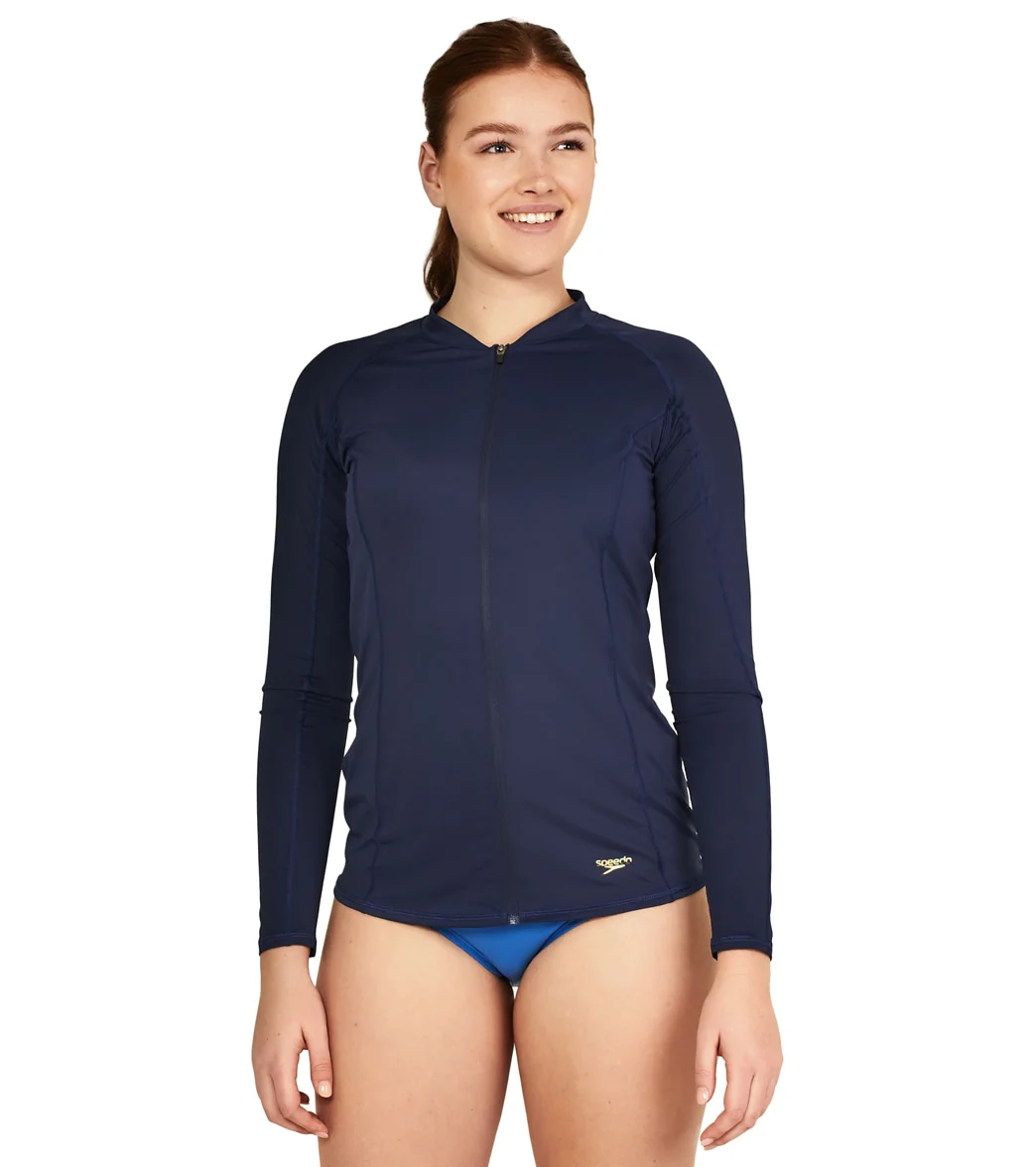 Speedo Women's Full Zip Long Sleeve Colorblock Rashguard - Image 6