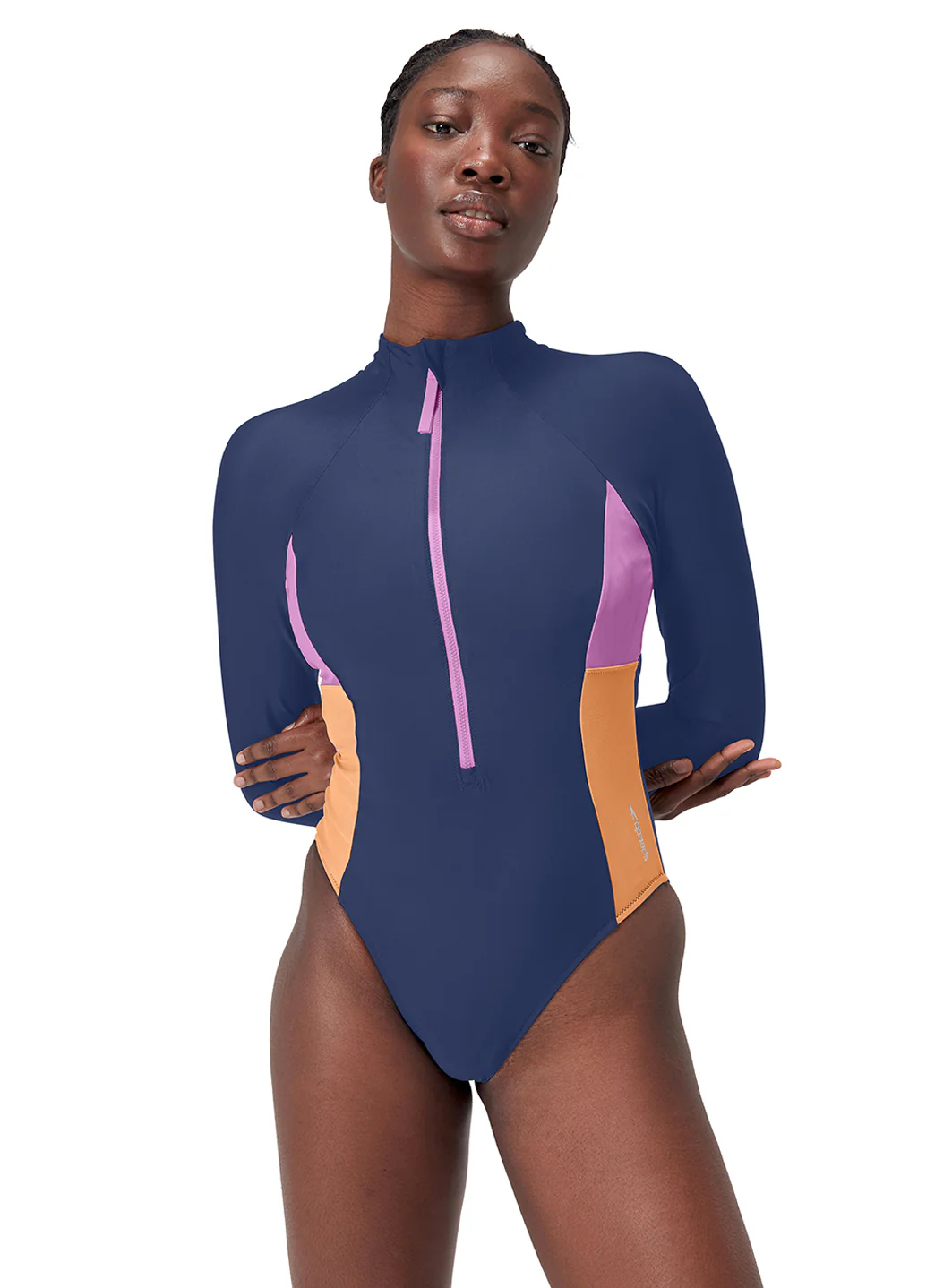 Speedo Women's Hydraline Long Sleeve Zip Colorblock One Piece Swimsuit - Image 2