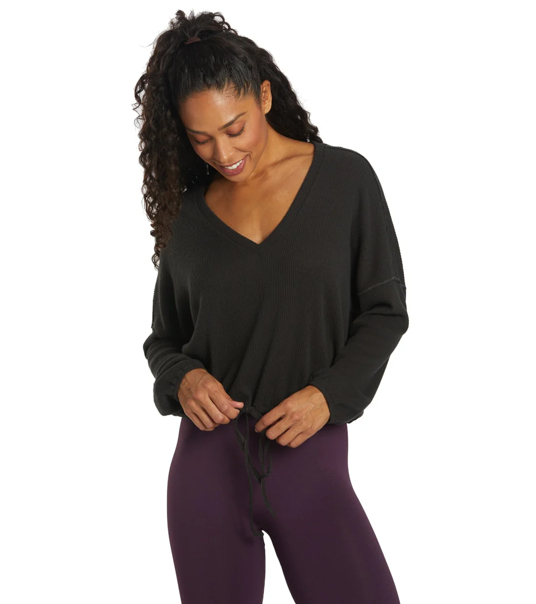 Spiritual Gangster Long Sleeve Drawstring V Neck Top - Image 10