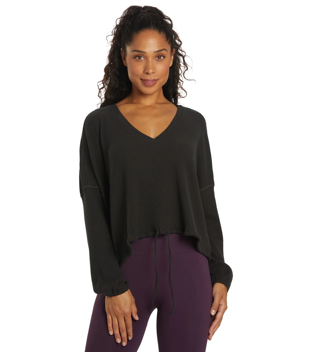 Spiritual Gangster Long Sleeve Drawstring V Neck Top - Image 14