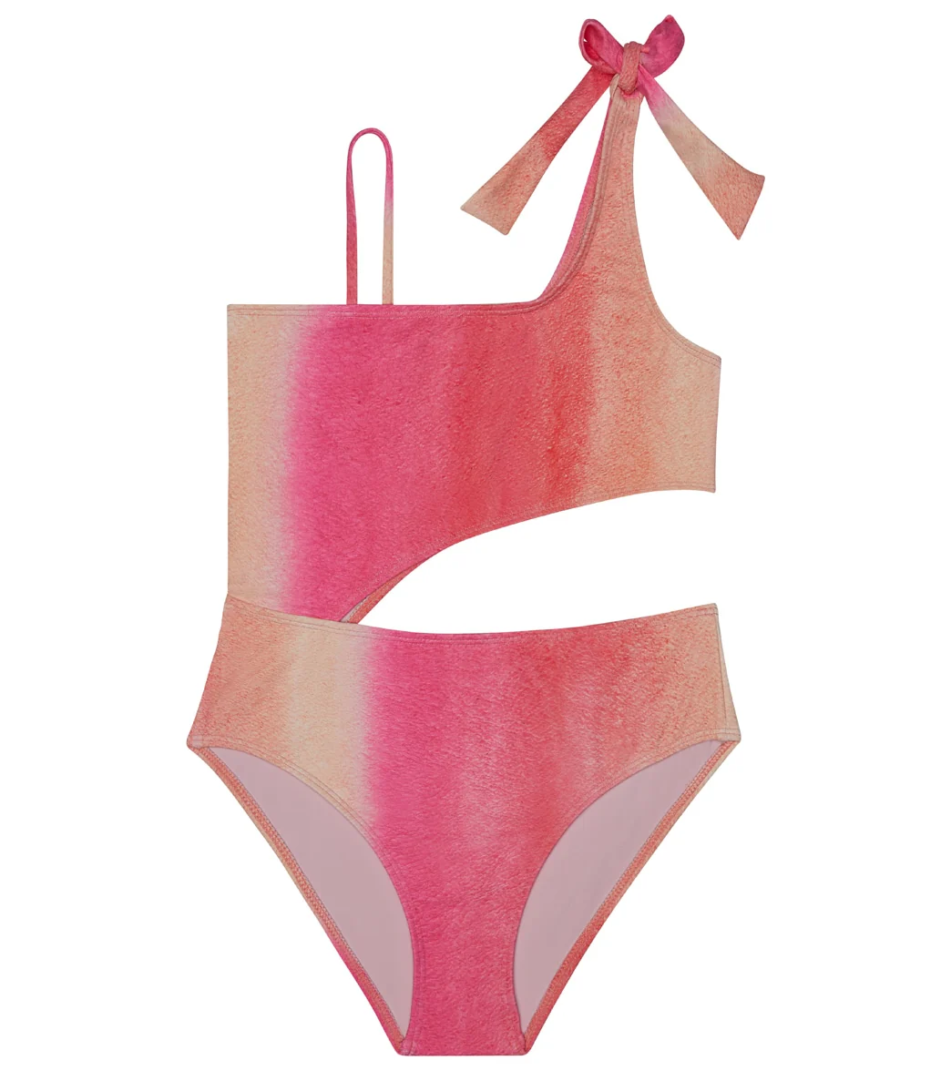 Splendid Girls' Dip Dye Bow One Shoulder One Piece Swimsuit (Big Kid)