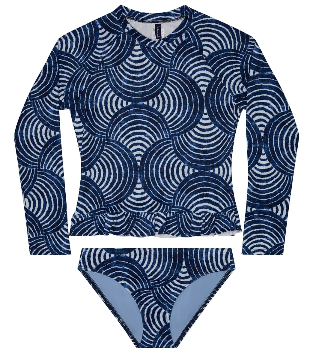 Splendid Girls' Indigo Long Sleeve Ruffle Two Piece Rashguard Set (Big Kid)