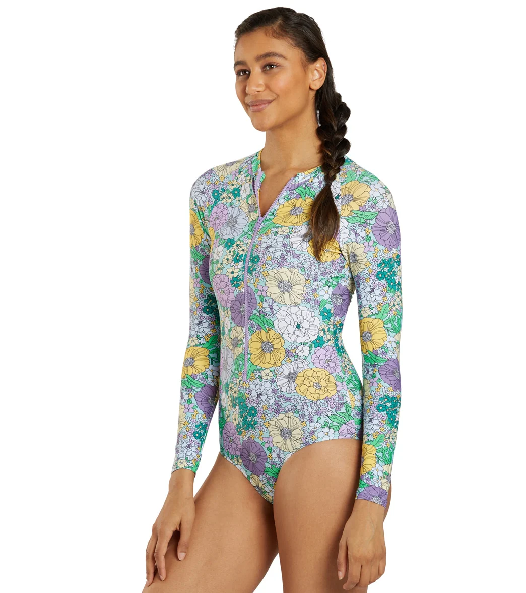 Sporti Active Bondi Floral Zip Front Long Sleeve One Piece Swimsuit - Image 3