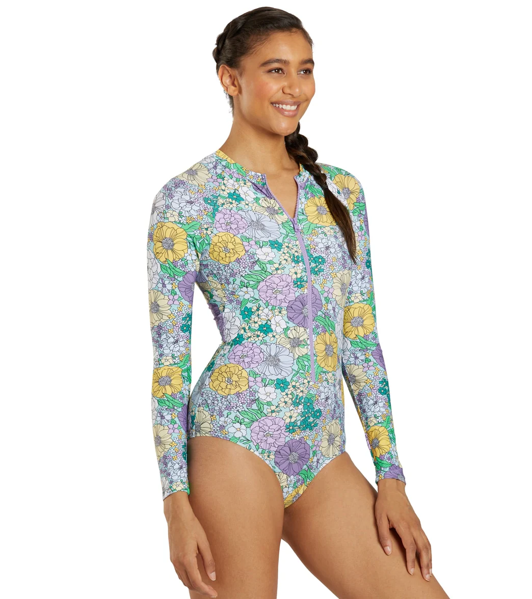 Sporti Active Bondi Floral Zip Front Long Sleeve One Piece Swimsuit - Image 4