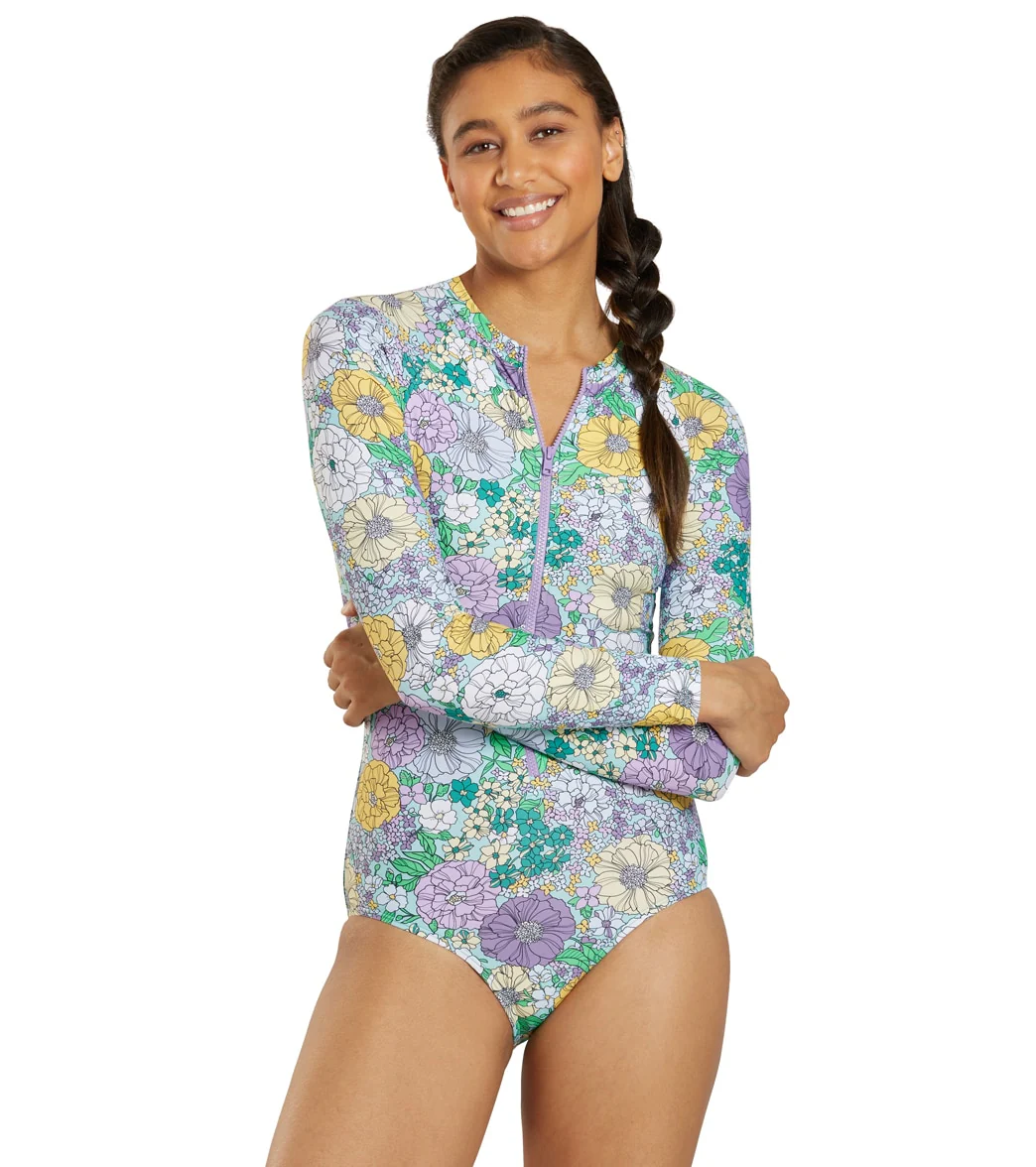Sporti Active Bondi Floral Zip Front Long Sleeve One Piece Swimsuit - Image 9