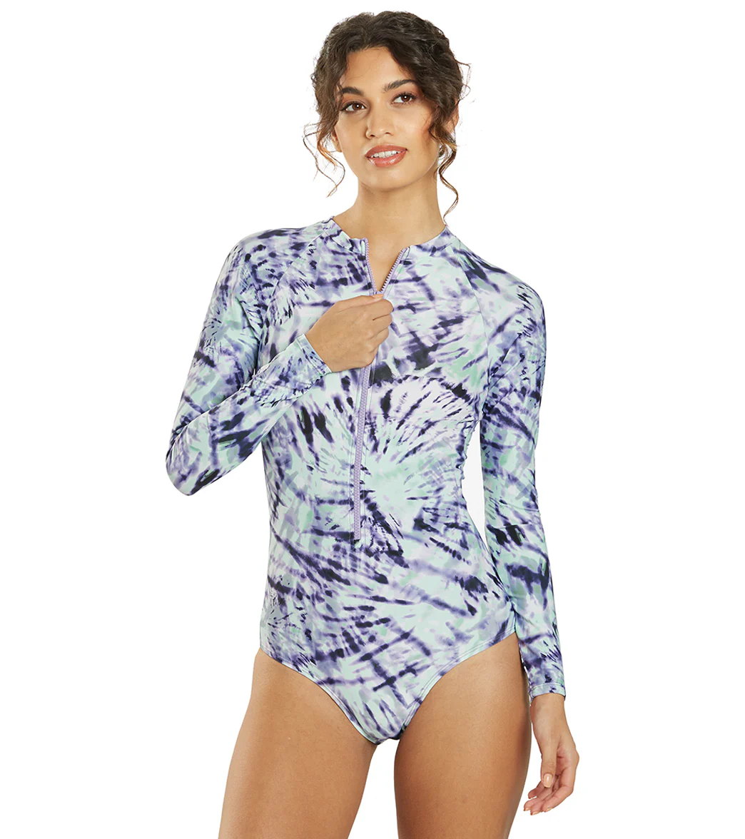 Sporti Active Moonlight Tie Dye Zip Front Long Sleeve One Piece Swimsuit - Image 7
