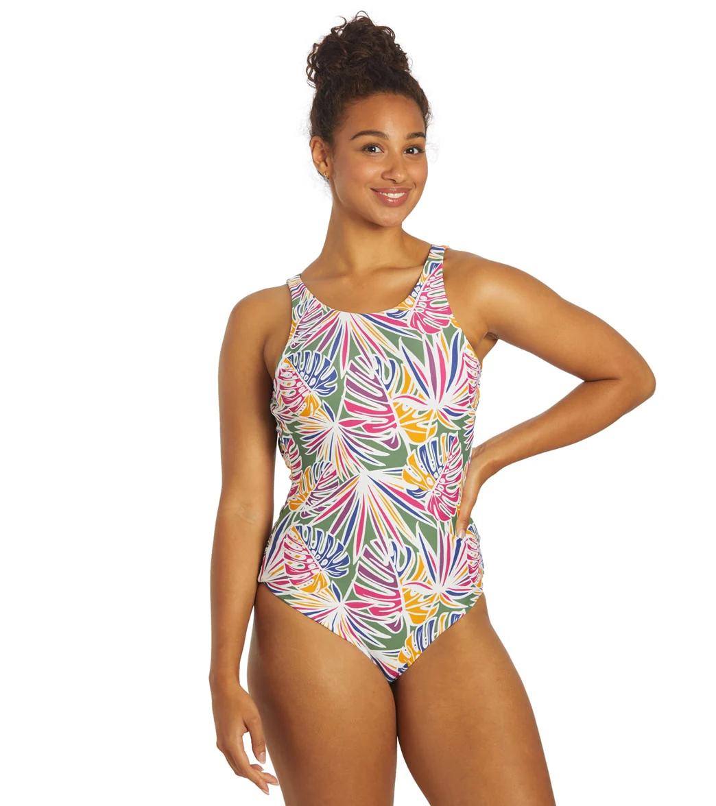 Sporti Active Tropical Palm High Neck Tie Back One Piece Swimsuit - Image 8
