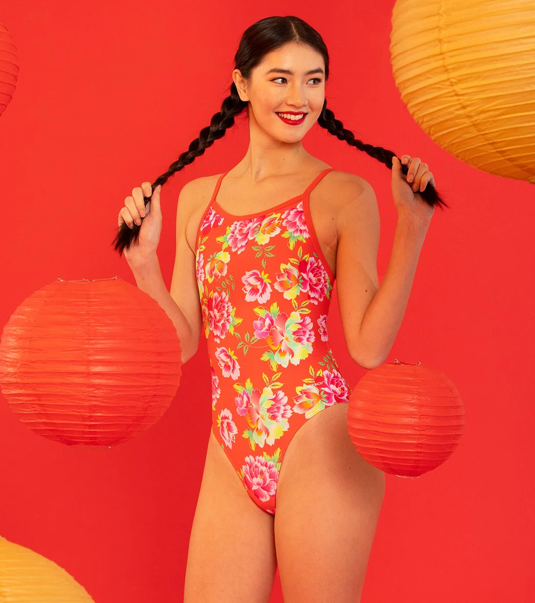 Sporti Chinoiserie Floral Thin Strap One Piece Swimsuit