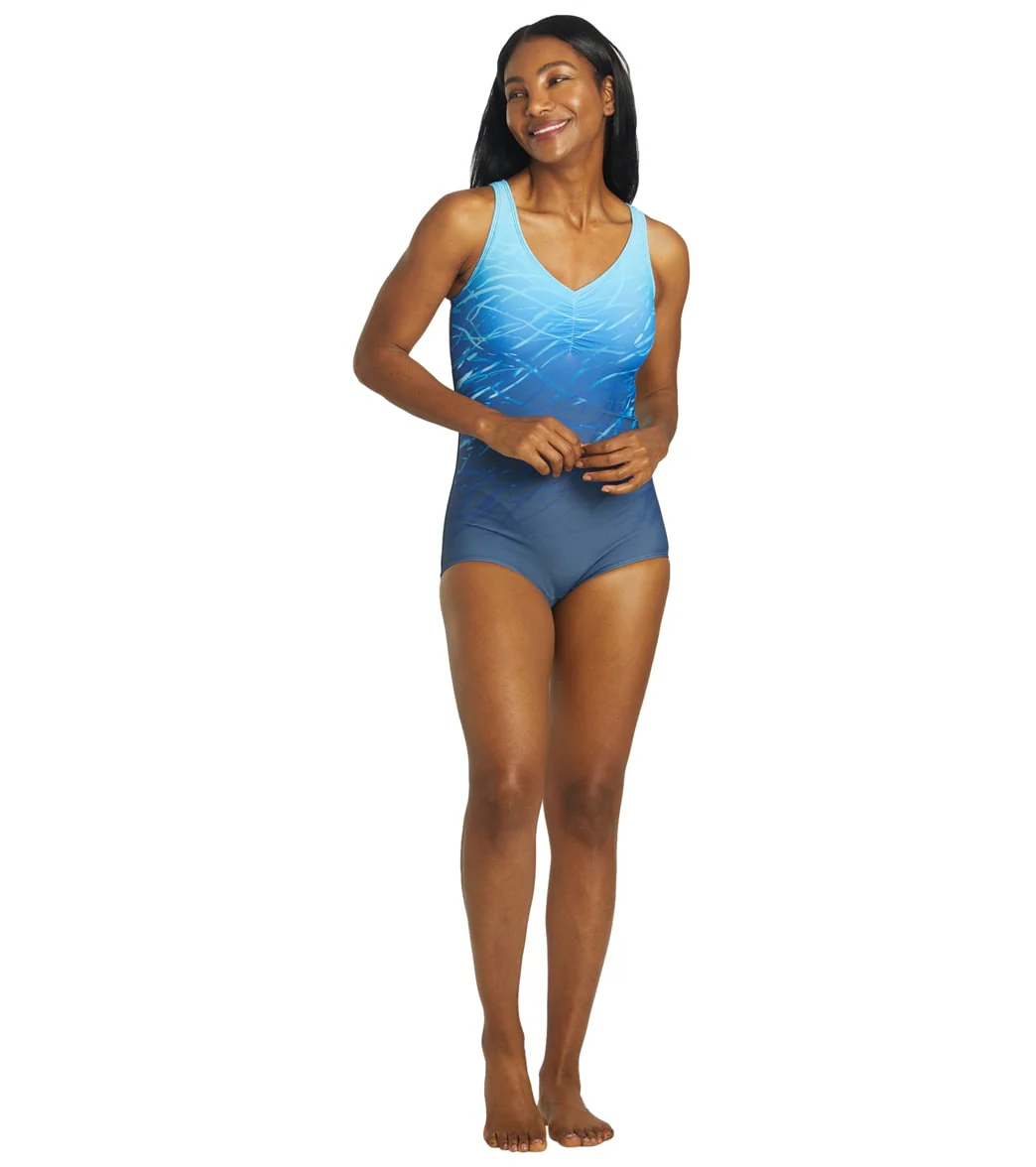 Sporti Conservative Printed Ombre Girl Leg One Piece Swimsuit - Image 12
