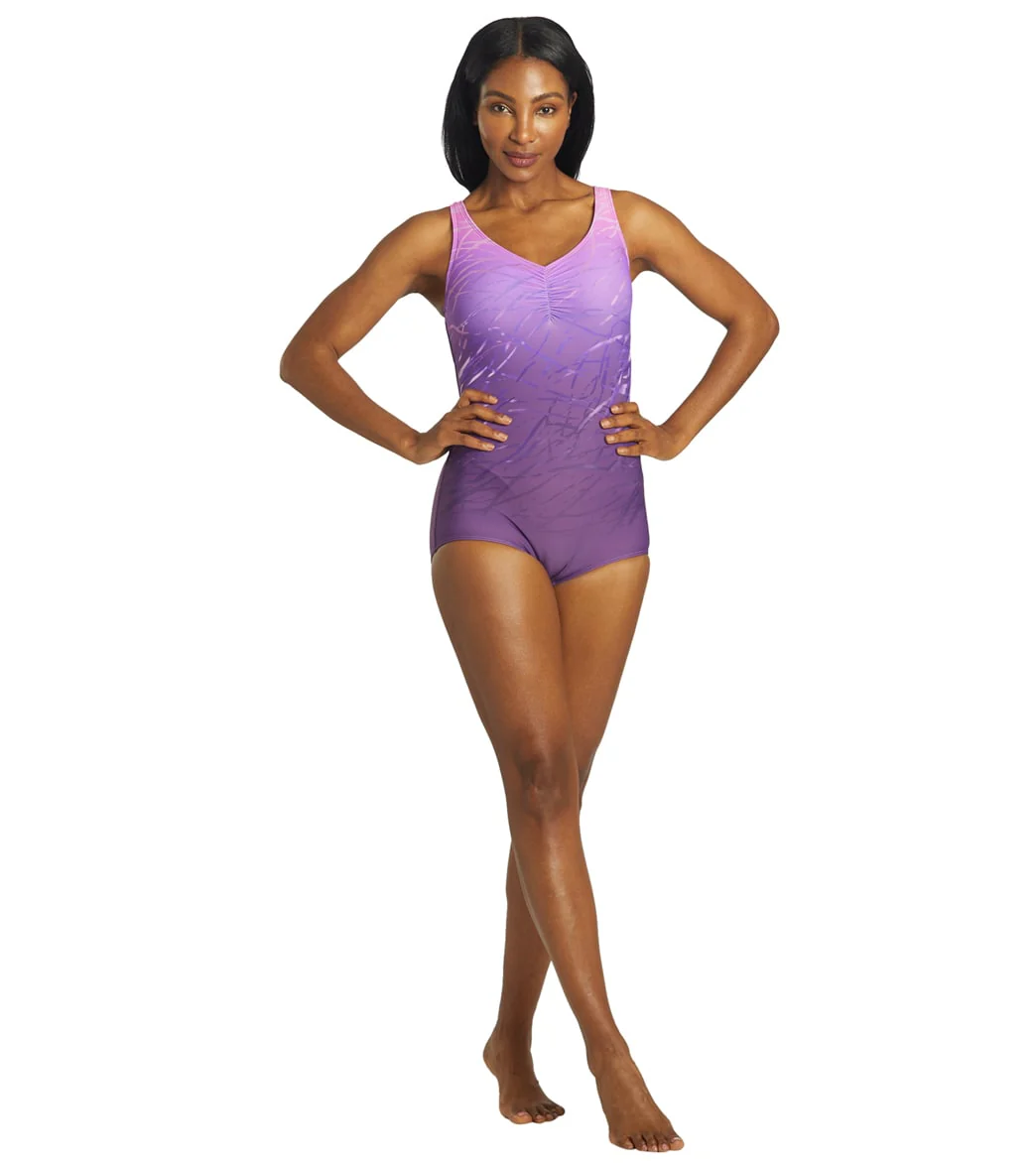 Sporti Conservative Printed Ombre Girl Leg One Piece Swimsuit - Image 4