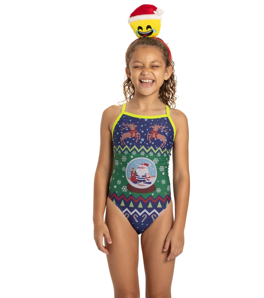 Sporti Granny Sweater Santa Snow Globe Thin Strap One Piece Swimsuit Youth (22-28) - Image 4