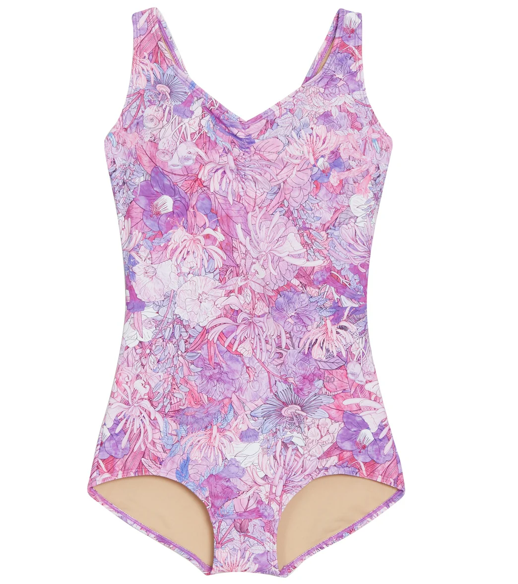 Sporti Jungle Floral Conservative Printed Girl Leg One Piece Swimsuit - Image 7