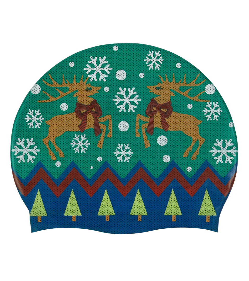 Sporti Limited Edition Granny Sweater Reindeers Silicone Swim Cap - Image 3