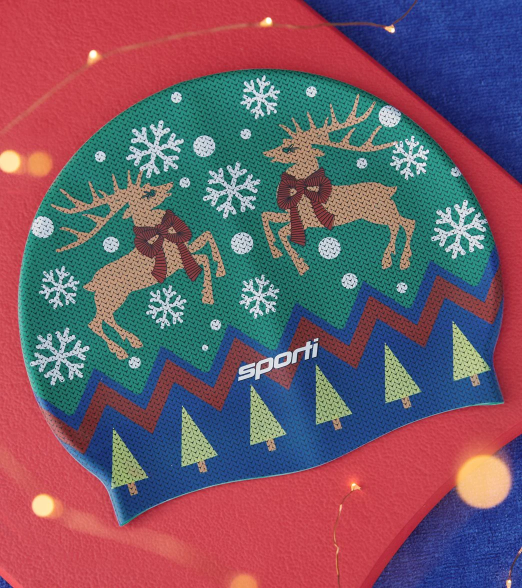 Sporti Limited Edition Granny Sweater Reindeers Silicone Swim Cap - Image 5