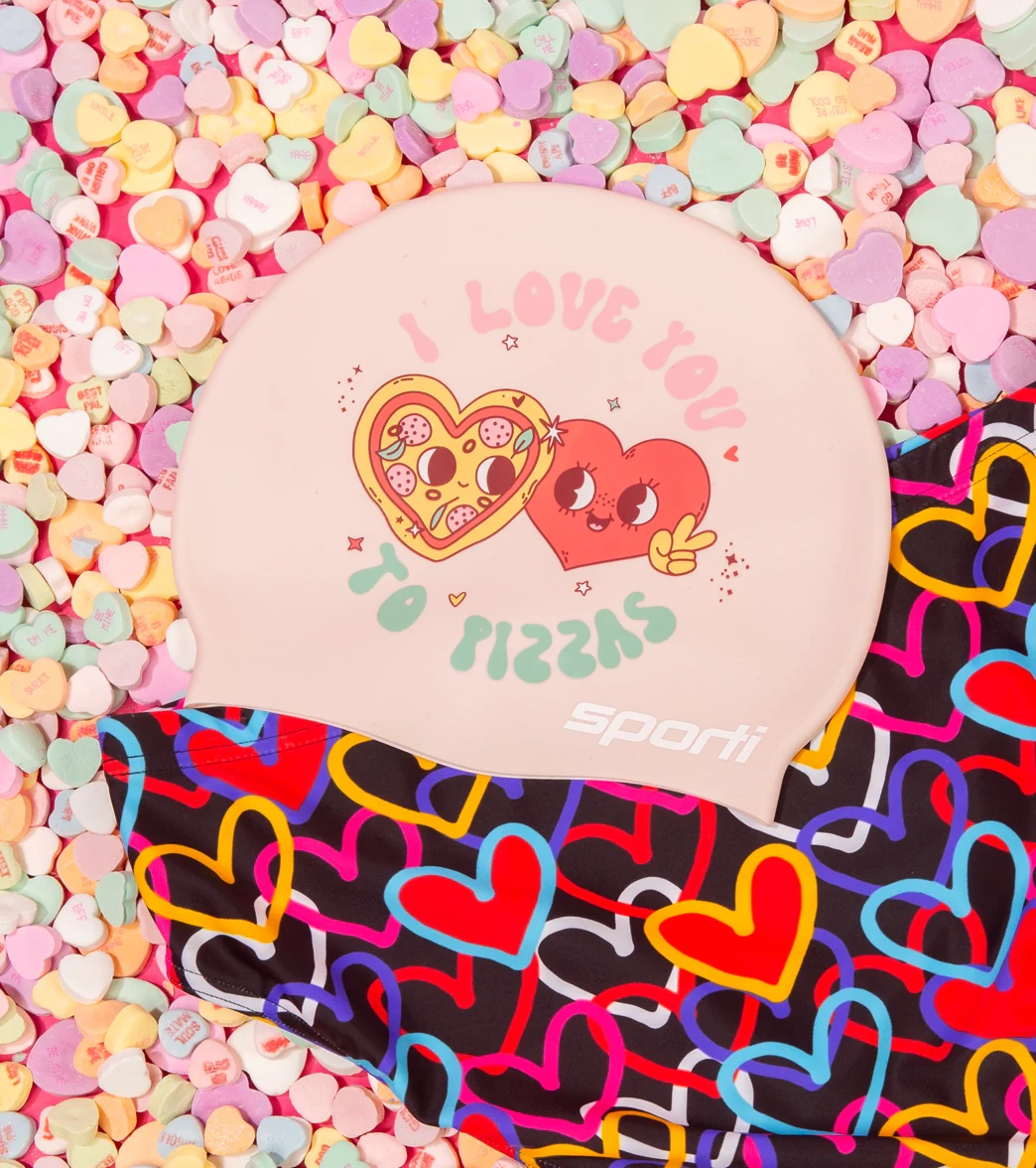 Sporti Limited Edition Pizza Love Silicone Swim Cap - Image 2