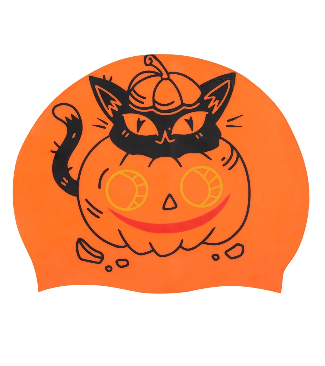 Sporti Limited Edition Pumpkin Cat Silicone Swim Cap Jr. - Image 2